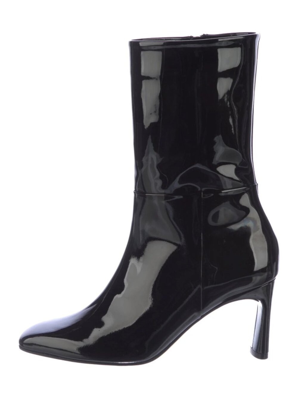 Tamara Mellon Black Legacy 75 Patent Leather Mid-Calf Boots Square Toe Size 39